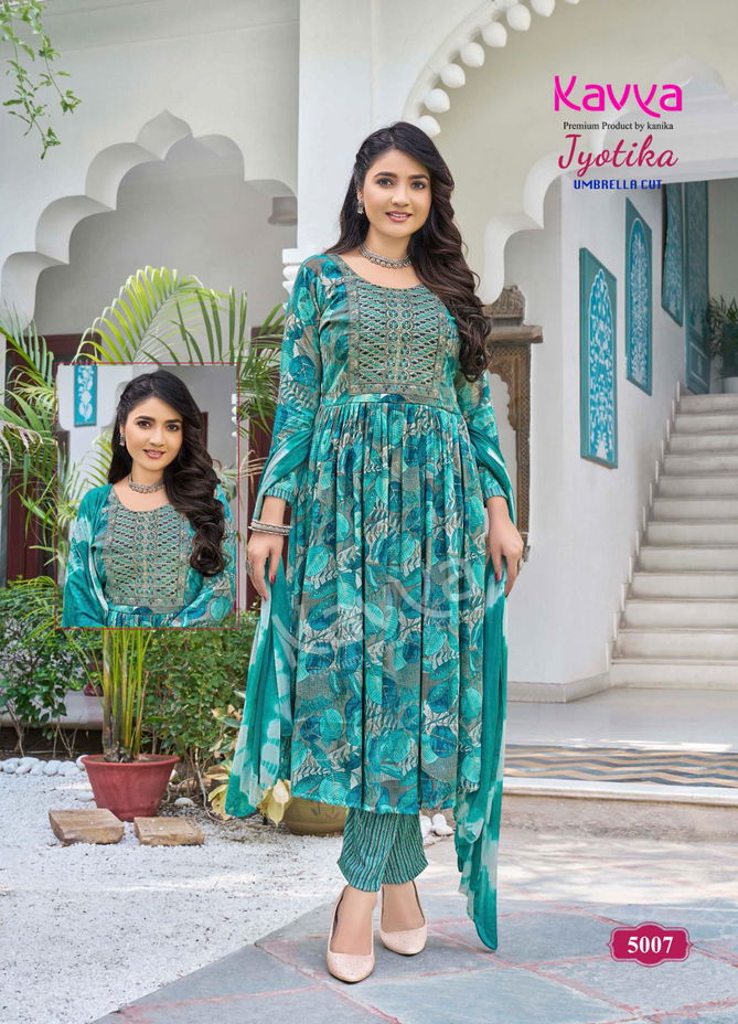 Jyotika Vol 5 By Kavya Capsule Foil Printed Embroidery Kurti With Bottom Dupatta Wholesale Online
